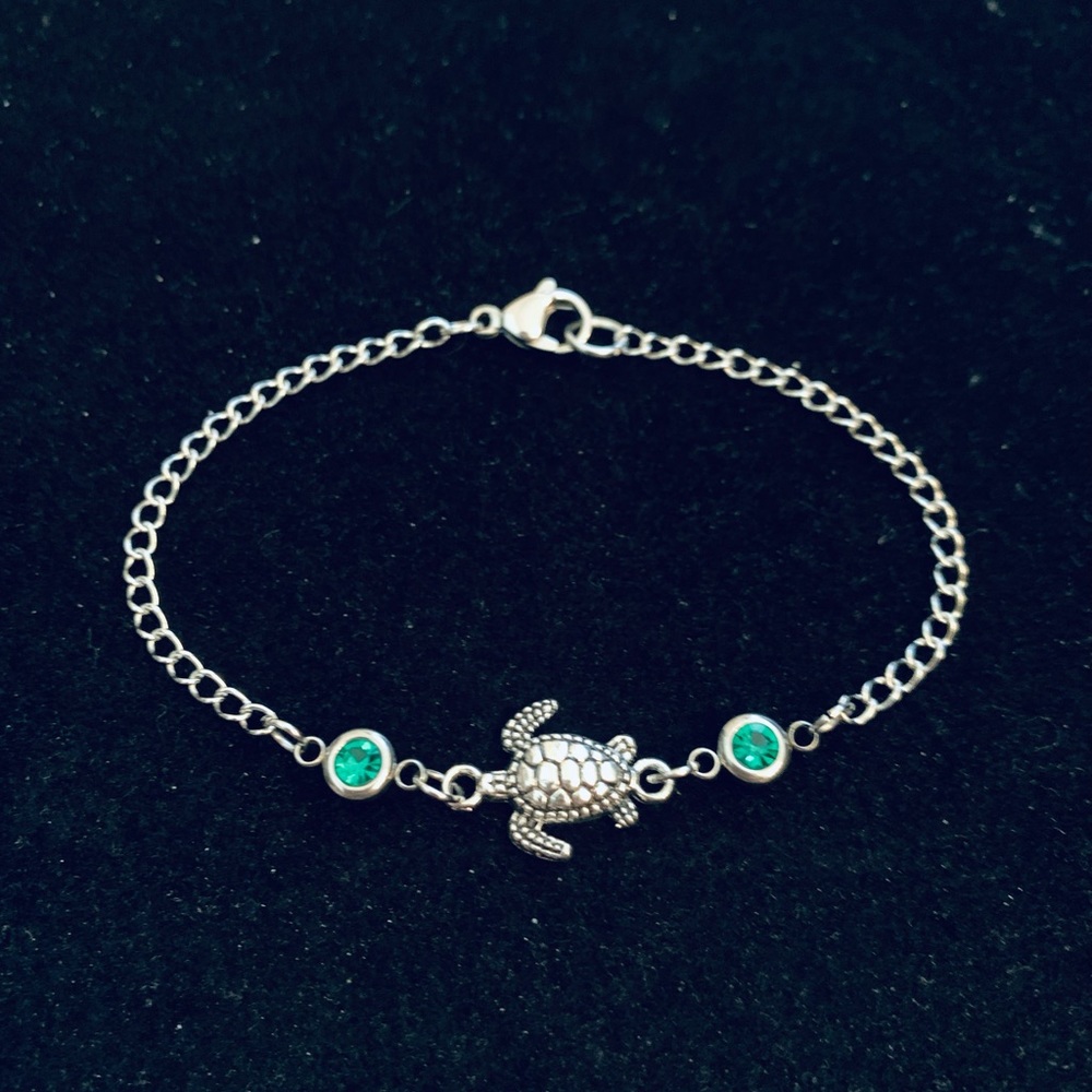 Turtle bracelet (or anklet) with rhinestones - Picture 4 of 7